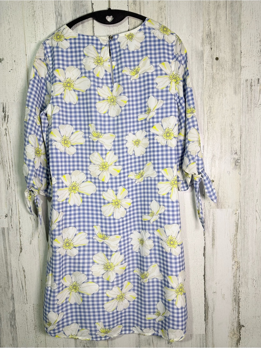 Draper James Blue Gingham Floral Shift Dress Tie Sleeve Size 4 - Picture 3 of 6